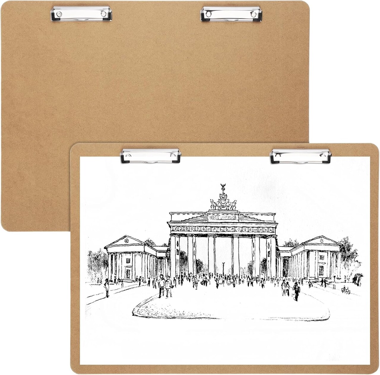 2-Pack Extra Large 23" x 17" A3 Wooden Clipboards – Low-Profile Horizontal Clip Boards for Drawing, Sketching, and Art Supplies, Ideal for Home or Office